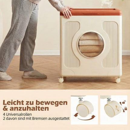 Úložný box na oblečení s víkem a kolečky, 45L, oranžový