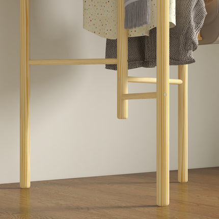 Nordic style clothes rack in solid wood, 6 rods, natural finish