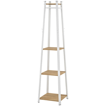 Věšák na oblečení ocelový s háčky, bílá, 4 úrovně, 170 cm