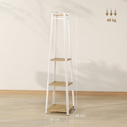 Věšák na oblečení ocelový s háčky, bílá, 4 úrovně, 170 cm