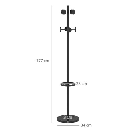 Kovový věšák s 8 háčky, ořechové provedení, 177 cm