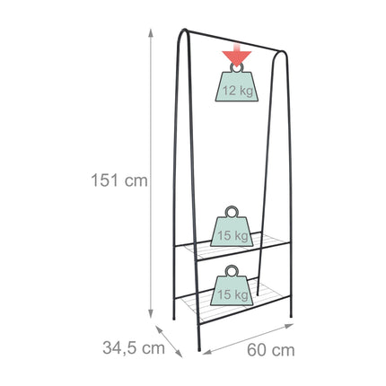 Věšák se 2 policemi – úsporný železný design