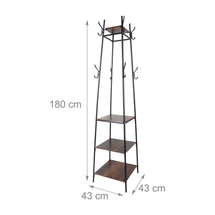 Věšák s 8 háčky a 4 policemi, 180 cm