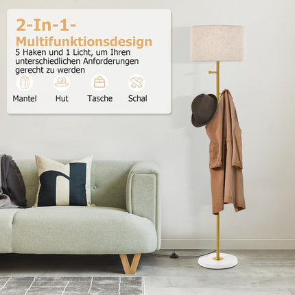 Stojací lampa s věšákem, 5 háčků, patice E27, nožní vypínač
