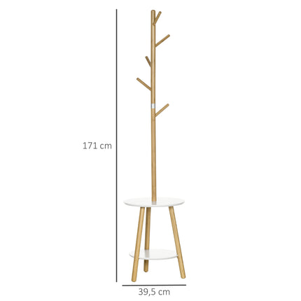 Stojan na oblečení s 5 háčky a odkládacím stolkem, 171 cm, přírodní/bílá