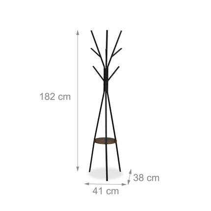 Stojanový věšák s policí, 6 háčků, design stromu
