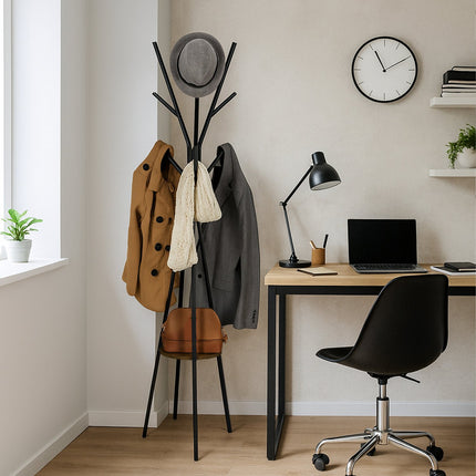 Stojanový věšák s policí, 6 háčků, design stromu