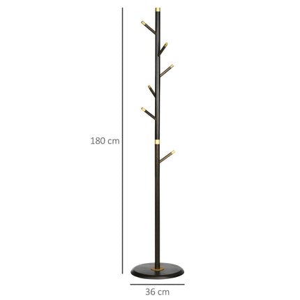 Stojanový kovový věšák na kabáty, 6 háčků, ořechová úprava, 180 cm
