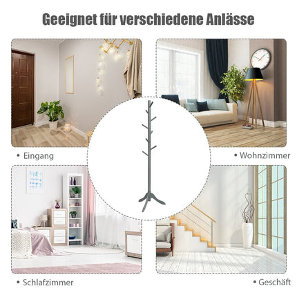 Garderobenständer mit 8 Haken, Kleiderständer aus Holz, höhenverstellbar, 175 cm, grau