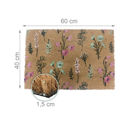 Kokosová rohožka, botanický motiv, 60 x 40 cm