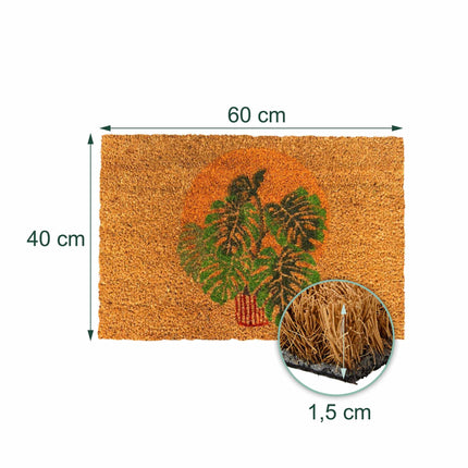 Rohožka z kokosového vlákna, botanický motiv, 60x40 cm