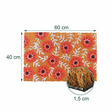 Kokosfaser-Fußmatte, botanisches Design, 60x40 cm