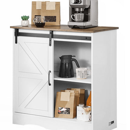 Coffee Bar Cabinet, 31.5 In, Barn Door, 3-Tier Storage