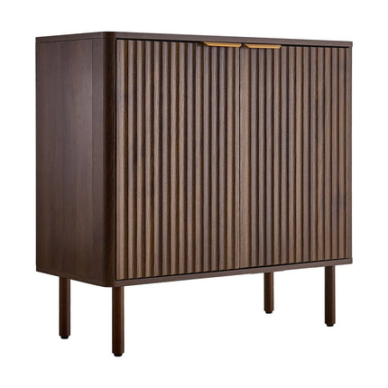 Coffee Bar Cabinet, Fluted Barn Door, Walnut 80x37.5x80 cm
