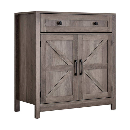 Coffee Bar Cabinet With Drawer and Barn Doors, Gray