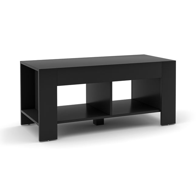 Salontafel, 2-laags, hout met opbergplank, zwart