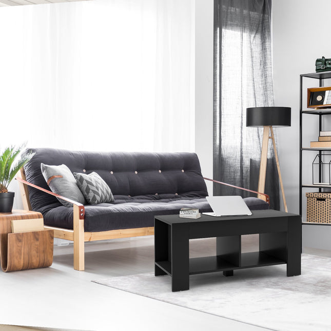 Salontafel, 2-laags, hout met opbergplank, zwart