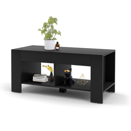 Coffee Table, 2-Tier Wood with Storage Shelf, Black