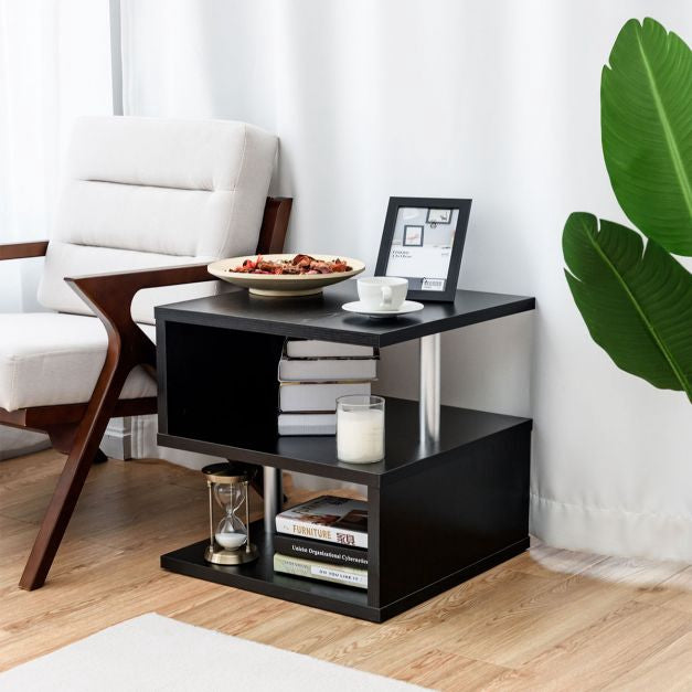 Salontafel met 3 opbergplanken, zwart