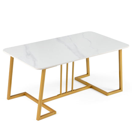 Konferenční stolek, imitace mramoru, 90cm, kovová konstrukce, bílá a zlatá