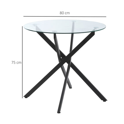 Round coffee table in glass - black, metal frame, 80 cm