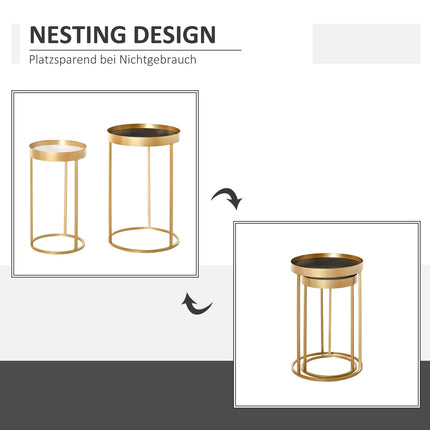Kulatý konferenční stolek, sada 2 ks – retro design, zlatá