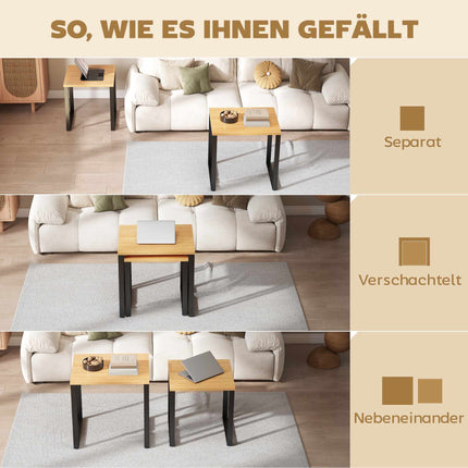 Coffee Table Set of 2, Wood Look, Metal Frame, Nesting Design