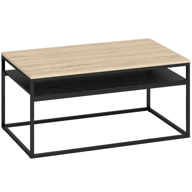 Salontafel met plank, eikenlook en zwart, 100 cm