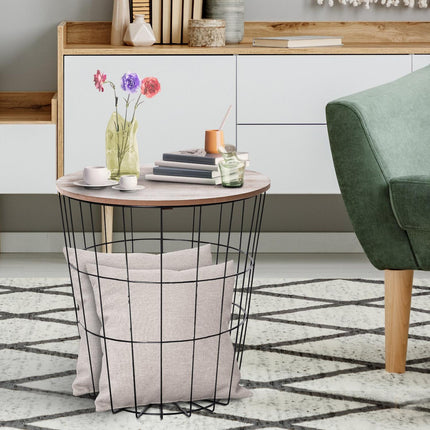 Round coffee table with storage, Natural metal MDF, Ø39.5X43Cm