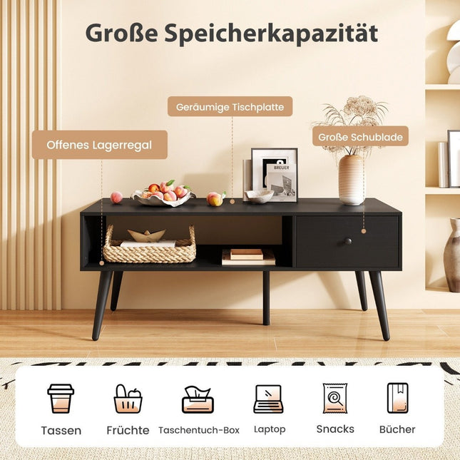 Salontafel met lade en open plank, 109 x 55 x 39,5 cm, zwart