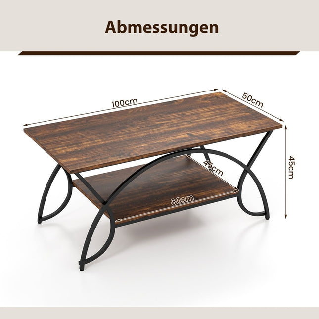 Salontafel met plank, metalen frame, 100x50x45 cm
