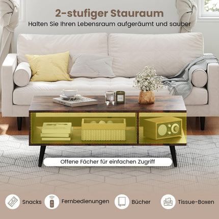 Konferenční stolek s úložným prostorem – 2patrový, dřevo a kov, 80x45x30 cm
