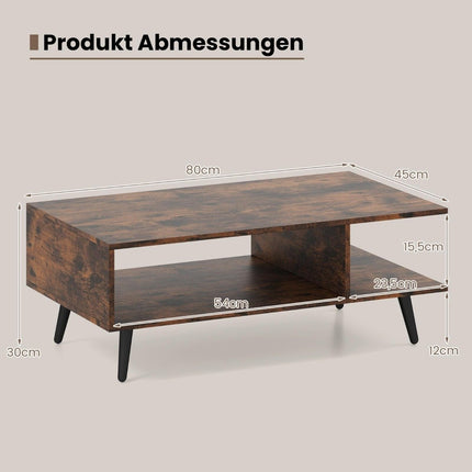 Konferenční stolek s úložným prostorem – 2patrový, dřevo a kov, 80x45x30 cm