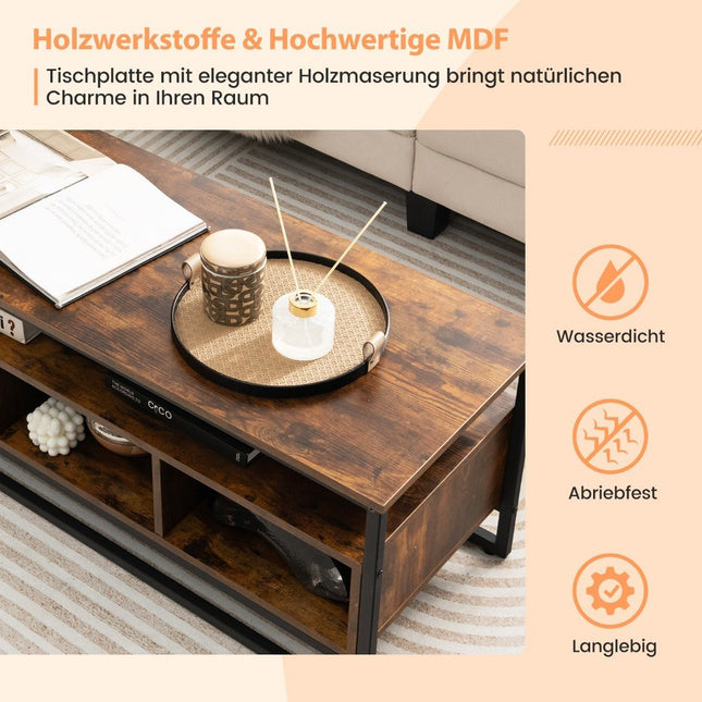 Salontafel met opbergruimte Industriële tafel met open planken 110 x 42,5 x 45 cm Rustiek bruin