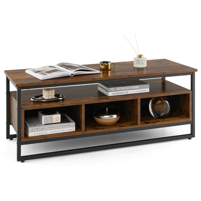 Salontafel met opbergruimte Industriële tafel met open planken 110 x 42,5 x 45 cm Rustiek bruin