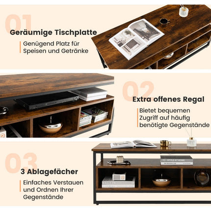 Konferenční stolek s úložným prostorem, industriální stolek s otevřenými policemi 110 x 42.5 x 45 cm rustikální hnědá