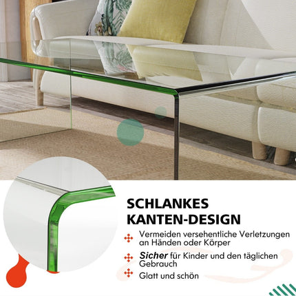 Skleněný konferenční stolek do U, odkládací stolek z tvrzeného skla 108 x 50 x 35 cm