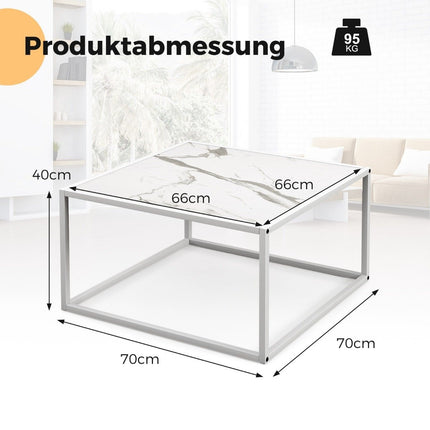 Konferenční stolek v mramorovém vzhledu, obdélníkový, s kovovým rámem 70 x 70 x 40 cm bílá