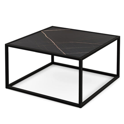 Coffee table marble look rectangular coffee table with table top made of faux marble 70 x 70 x 40 cm black