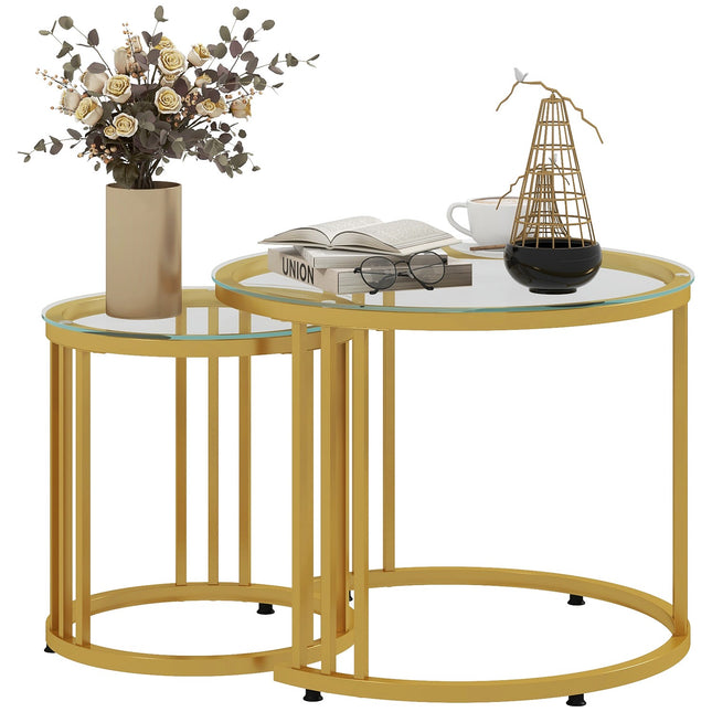 Stapelbarer Couchtisch in Gold mit 2 Stück - Stahlrahmen