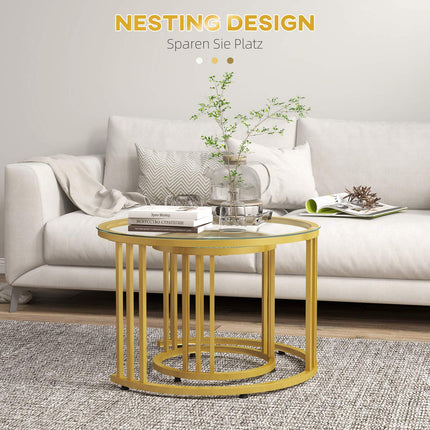 Stackable coffee table in gold with 2 pcs - Steel frame
