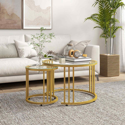 Stackable coffee table in gold with 2 pcs - Steel frame