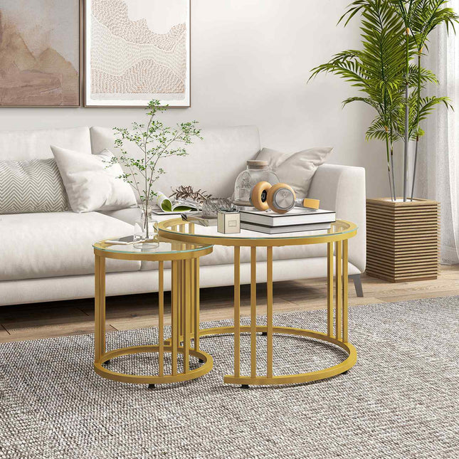 Stapelbarer Couchtisch in Gold mit 2 Stück - Stahlrahmen