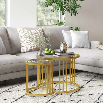 Stackable coffee table in gold with 2 pcs - Steel frame