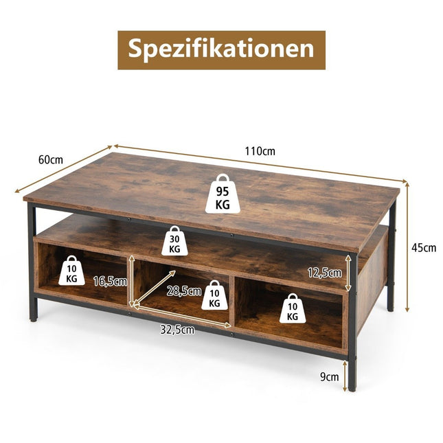 Salontafel hout 3 niveaus woonkamertafel met open plank 110 x 60 x 45 cm in industriële stijl