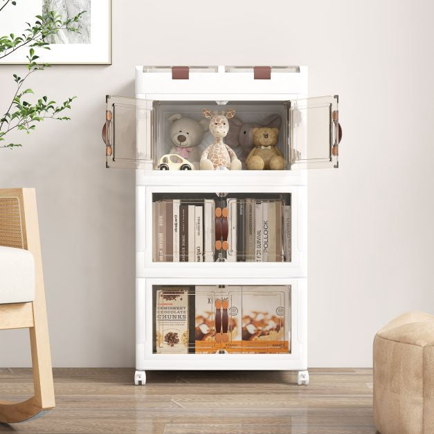 Skládací úložné boxy 160L, stohovatelné, kolečka, magnetická dvířka