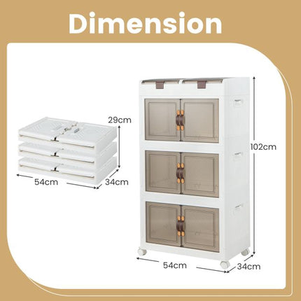Skládací úložné boxy 160L, stohovatelné, kolečka, magnetická dvířka
