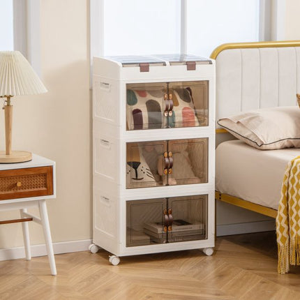 Skládací úložné boxy 160L, stohovatelné, kolečka, magnetická dvířka