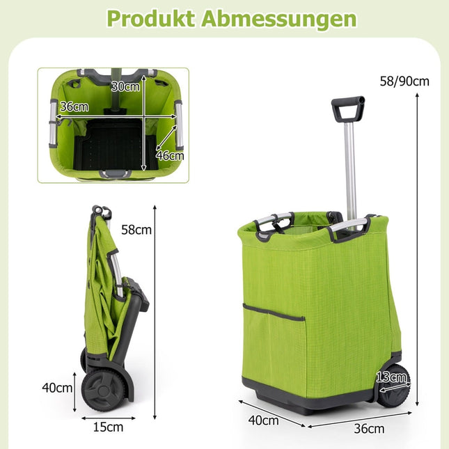 Faltbarer 50L Einkaufstrolley mit verstellbarem Griff