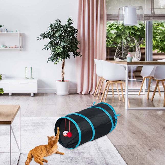 Collapsible cat tunnel with toys